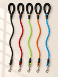 Braided rope leash in five colors: black, red, lime, orange and sky blue